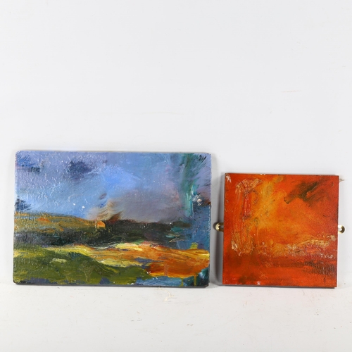 2234 - Alan Rankle, oil on copper, orange abstract 1995, 17cm x 18cm, and landscape study 2004, 20cm x 30cm... 