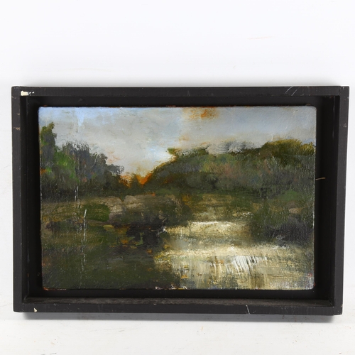 2238 - Alan Rankle, oil on board, study for waterfall, 2003, 20cm x 30cm, framed