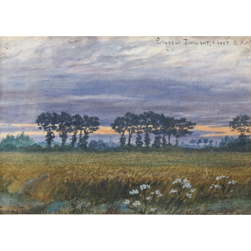 2248 - Robert Clifton Bell, watercolour, study of twilight, 1895, signed, 16cm x 23cm, mounted