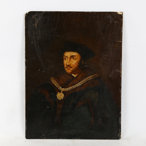 2251 - 19th century mixed media on board, portrait of Sir Thomas Moore, unsigned, 40cm x 30cm, unframed