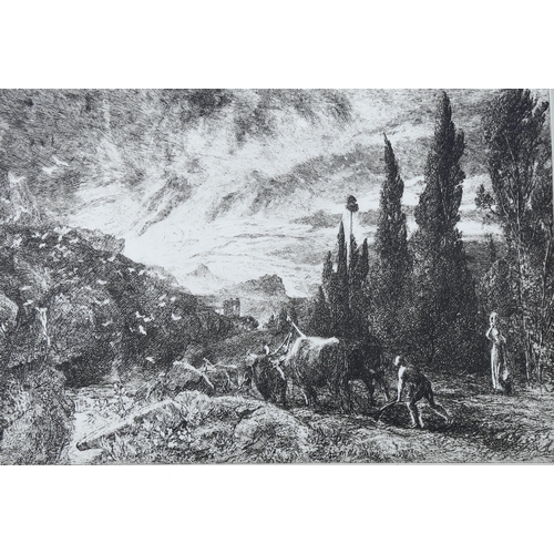 2253 - Samuel Palmer, engraving, the early ploughman, image 14cm x 20cm, mounted