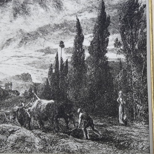 2253 - Samuel Palmer, engraving, the early ploughman, image 14cm x 20cm, mounted