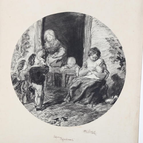 2258 - Thomas Dalziel (1823 - 1906), charcoal study, refreshments, signed, 24cm across, mounted