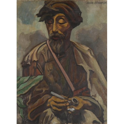 2259 - Arnold Auerbach, oil on canvas, man with pipe, signed, 61cm x 46cm, unframed