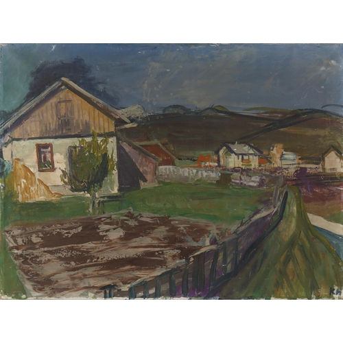 2260 - German Expressionist School, oil on canvas, landscape, signed with monogram, 54cm x 72cm, unframed