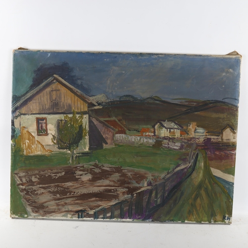 2260 - German Expressionist School, oil on canvas, landscape, signed with monogram, 54cm x 72cm, unframed