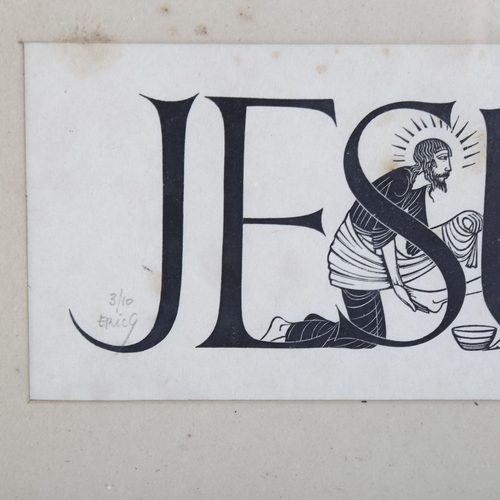 2263 - Eric Gill, woodblock print, Jesus, signed in pencil, no. 3/10, 8cm x 20cm