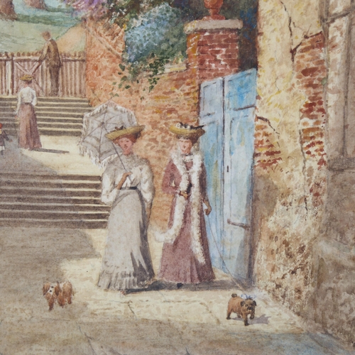 2265 - R Adams, watercolour, ladies walking their dogs, 35cm x 25cm, framed