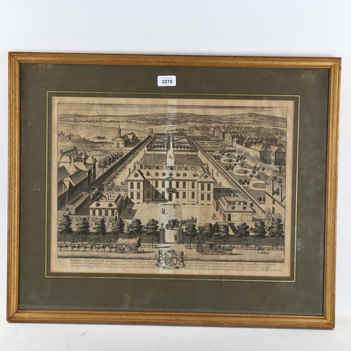 2270 - Johannes Kip, engraving, Burlington House, printed 1707, 36cm x 58cm, framed