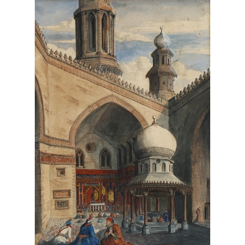 2271 - 19th century watercolour, the mosque of Sultan Hassan Cairo Egypt, unsigned, 45cm x 32cm, framed