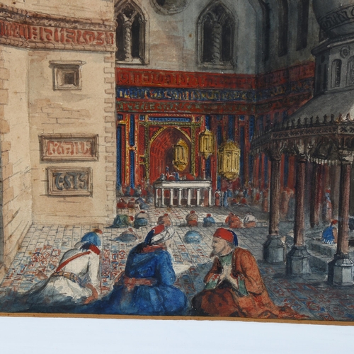 2271 - 19th century watercolour, the mosque of Sultan Hassan Cairo Egypt, unsigned, 45cm x 32cm, framed