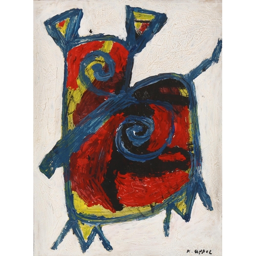 2274 - Follower of Karel Appel, oil on board, abstract, 39cm x 29cm, framed