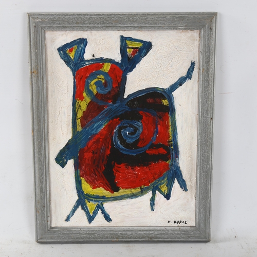 2274 - Follower of Karel Appel, oil on board, abstract, 39cm x 29cm, framed