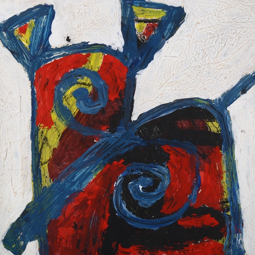 2274 - Follower of Karel Appel, oil on board, abstract, 39cm x 29cm, framed