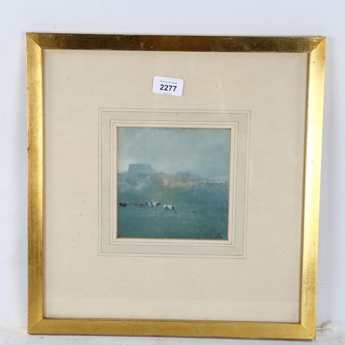 2277 - Paul Gaisford, oil on board, evening Romney Marsh, signed with monogram, dated 1975, 14cm x 14cm, fr... 