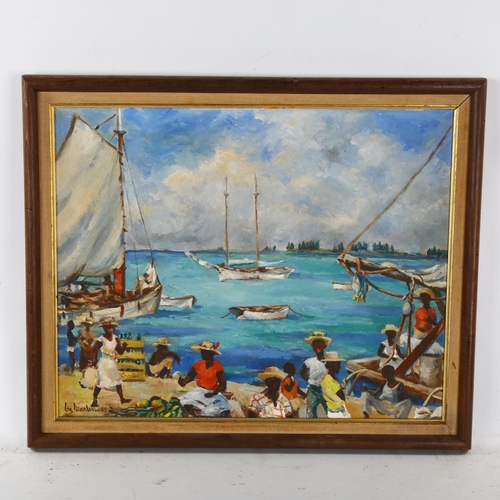 2281 - Leo Martin (born 1889), oil on board, Caribbean harbour scene, signed and dated 1959, 40cm x 50cm, f... 