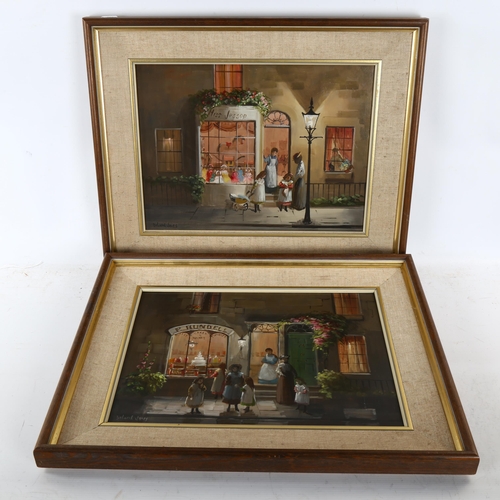 2286 - Deborah Jones, pair of oils on board, shop fronts, signed, 30cm x 40cm, framed