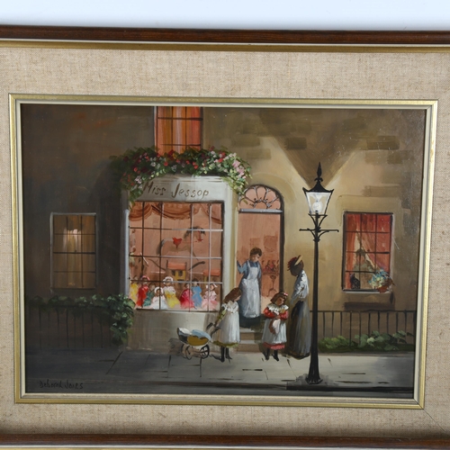 2286 - Deborah Jones, pair of oils on board, shop fronts, signed, 30cm x 40cm, framed