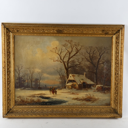 2288 - Pair of 19th century oils on canvas, mountain and winter landscapes, unsigned, 42cm x 58cm, framed