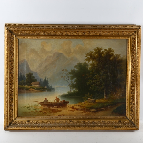 2288 - Pair of 19th century oils on canvas, mountain and winter landscapes, unsigned, 42cm x 58cm, framed