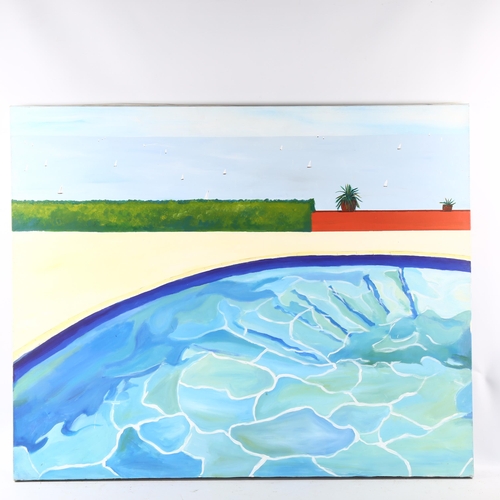 2292 - Sophie Brandon, pair of contemporary oils on canvas, swimming pool scenes, 80cm x 100cm, unframed