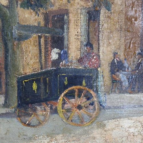 2296 - 19th century oil on canvas, figures outside a cafe, unsigned, 49cm x 69cm, framed