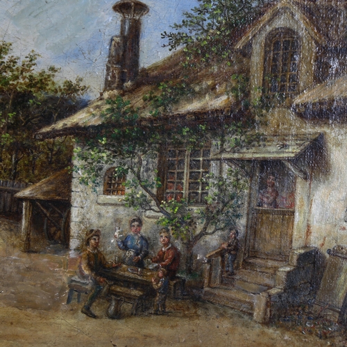 2305 - 19th century oil on canvas, village scene, unsigned, 27cm x 46cm, framed