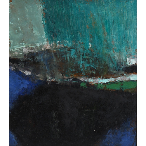 2308 - Michael Freeman, oil on board, abstract landscape, 1983, 20cm x 18cm, framed