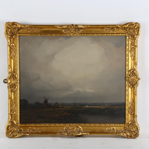 2309 - John Foulger, oil on board, Norfolk landscape, 1977, 24cm x 29cm, framed