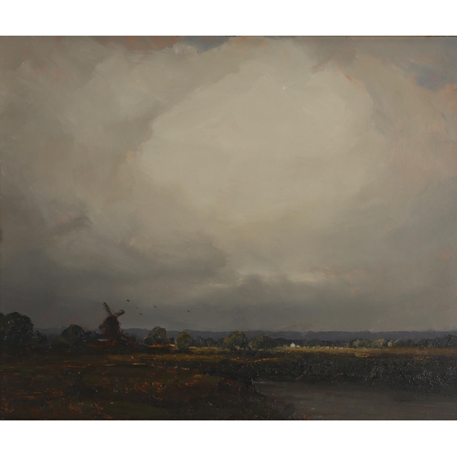 2309 - John Foulger, oil on board, Norfolk landscape, 1977, 24cm x 29cm, framed