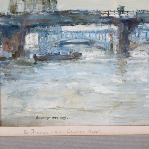 2310 - Robert Hay, oil on board, scene on the Thames, signed and dated 1985, 20cm x 30cm, framed