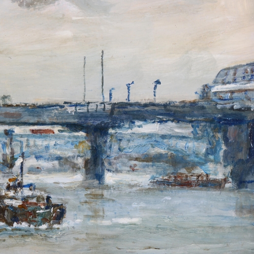 2310 - Robert Hay, oil on board, scene on the Thames, signed and dated 1985, 20cm x 30cm, framed