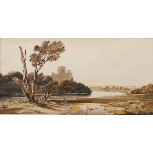 2322 - Anthony Vandyke Copley Fielding, watercolour, river scene, signed with initials dated 1809, 11cm x 2... 