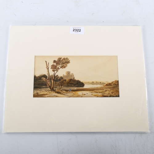 2322 - Anthony Vandyke Copley Fielding, watercolour, river scene, signed with initials dated 1809, 11cm x 2... 