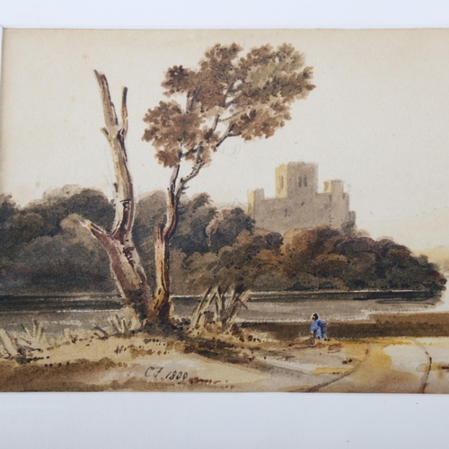 2322 - Anthony Vandyke Copley Fielding, watercolour, river scene, signed with initials dated 1809, 11cm x 2... 