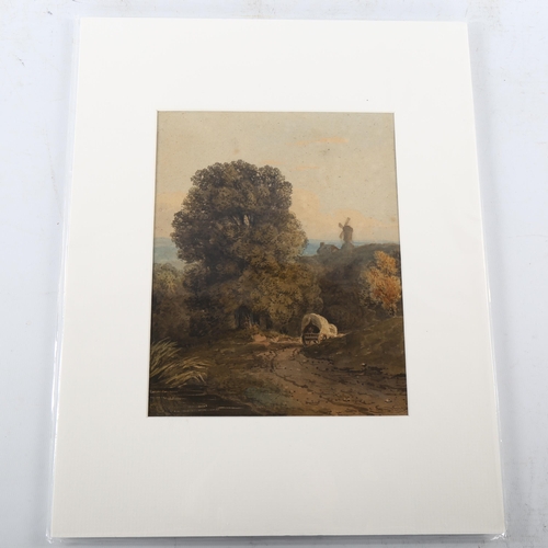 2323 - David Cox, watercolour, cart in landscape, 21cm x 16cm, mounted, Spink & Sons label verso