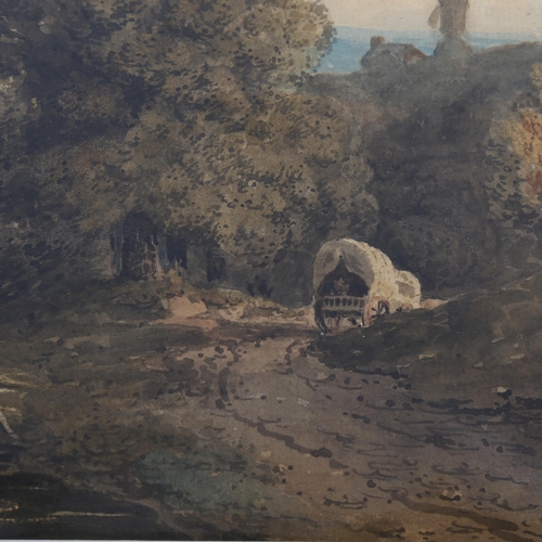 2323 - David Cox, watercolour, cart in landscape, 21cm x 16cm, mounted, Spink & Sons label verso