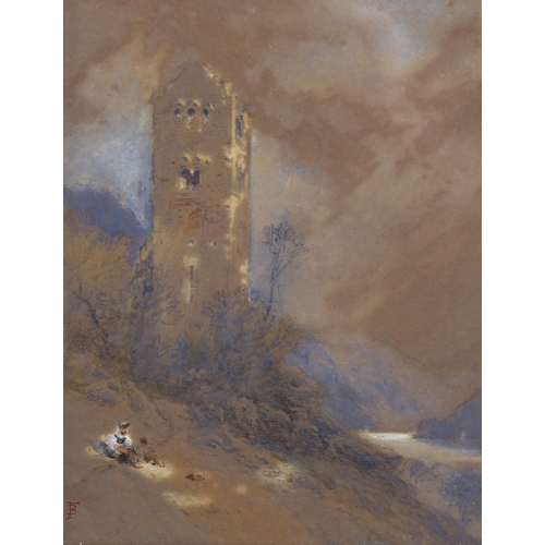 2324 - Myles Birket Foster RWS (1825 - 1899), watercolour, ruined tower, signed with monogram, Spink & Son ... 