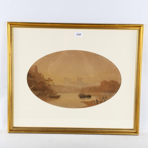 2325 - John Varley, watercolour, York Minster from the river, unsigned, Spink & Son label verso, 28cm x 45c... 