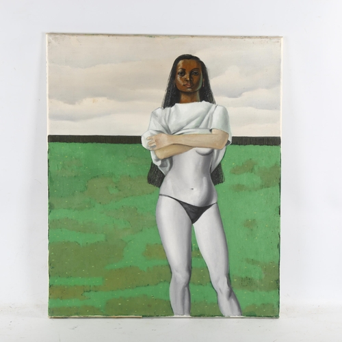 2327 - Ron Dellar, oil on canvas, standing figure, 61cm x 50cm, unframed