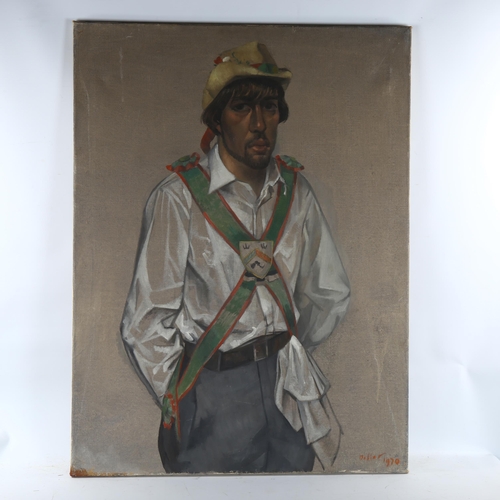 2331 - Ron Dellar, oil on canvas, David Crackett of the Chanctonbury Ring Morris Men, 1970, 101cm x 76cm, u... 