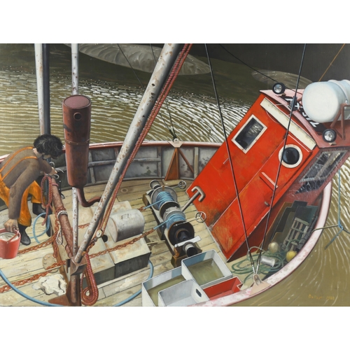 2332 - Ron Dellar, oil on canvas, low tide on the Tillingham Rye 1988, 76cm x 101cm, unframed