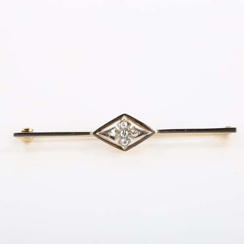 92 - An Art Deco 15ct gold diamond geometric bar brooch, platinum-topped set with single-cut diamonds, br... 