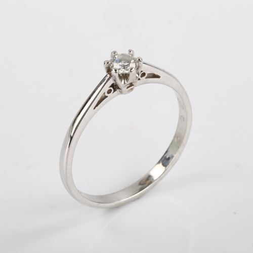 96 - A modern 9ct white gold 0.25ct solitaire diamond ring, plain 6-claw setting with modern round brilli... 