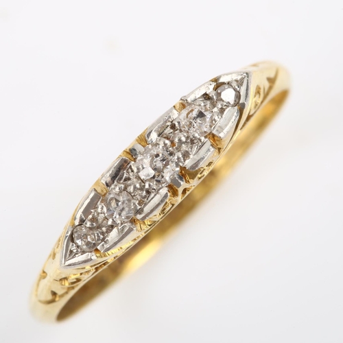 103 - An early/mid-20th century 18ct gold graduated five stone diamond half hoop ring, platinum tops with ... 