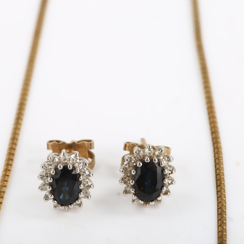 108 - A 9ct gold sapphire and diamond matching necklace and earring set, set with oval mixed-cut sapphires... 