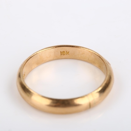 118 - An 18ct gold wedding band ring, band width 3.7mm, size N, 3.4g