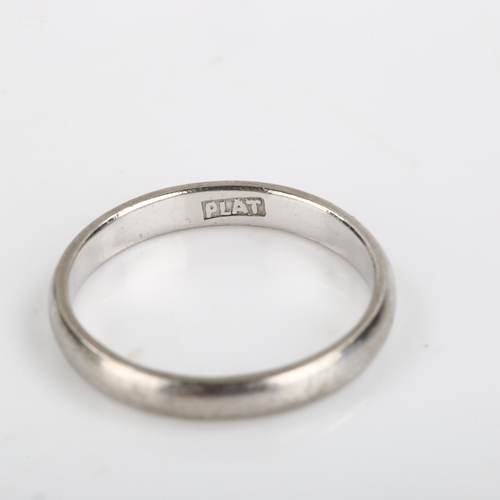 120 - A platinum wedding band ring, band width 2.5mm, size I, 2.5g