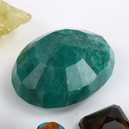 264 - 5 unmounted gemstones, comprising 9ct turquoise, 12ct smoky quartz, 117ct emerald, 87ct lemon quartz... 