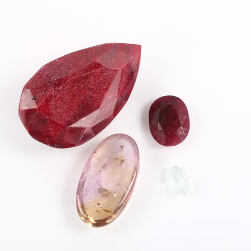 265 - 4 unmounted gemstones, comprising 2ct aquamarine, 29ct ametrine, 11ct ruby, and 163ct ruby, all with... 